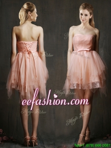 Popular Belted and Ruffled Short Prom Dress in Watermelon Red