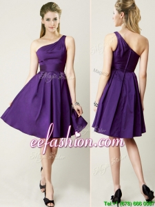 Beautiful One Shoulder Purple Short Bridesmaid Dress for Summer