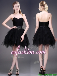 Best Selling Black Short Dama Dress with Ruffles and Belt