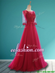 Cheap Scoop Appliques and Belt Bridesmaid Dress in Wine Red