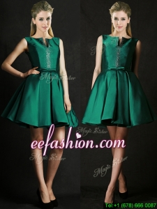 Classical A Line Green Short Prom Dress with Beading and Belt