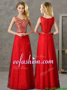 Classical V Neck Red Bridesmaid Dress with Appliques and Beading