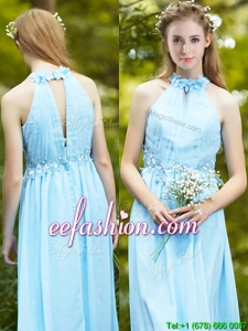 Discount Halter Top Light Blue Bridesmaid Dress with Appliques