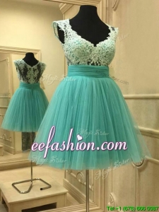 Elegant Deep V Neckline Short Prom Dress with Lace
