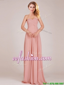 Fashionable Empire Chiffon Ruched Long Dama Dress in Peach