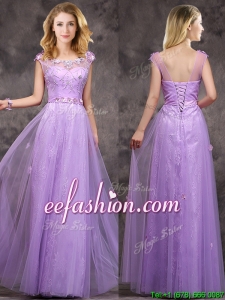 New Arrivals Beaded and Applique Long Dama Dress in Lavender
