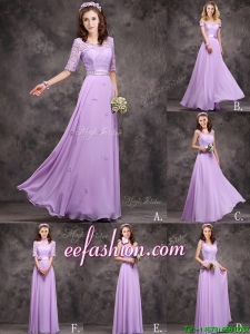 Perfect Applique and Laced Lavender Long Dama Dress in Chiffon