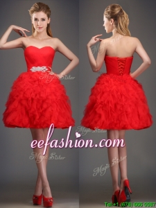 Perfect Really Puffy Red Dama Dress with Beading and Ruffles