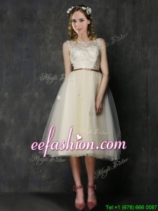 Popular Scoop Champagne Bridesmaid Dress with Sashes and Lace