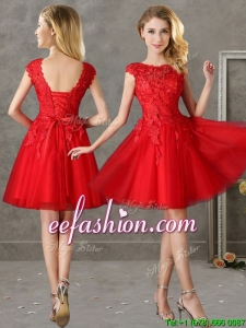 Romantic Bateau Cap Sleeves Short Prom Dress with Lace
