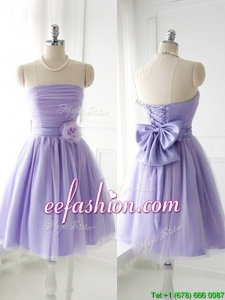 Simple Handcrafted Flower Tulle Lavender Bridesmaid Dress with Strapless