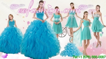 2015 Cheap Teal Sweetheart Quinceanera Dress and Ruching and Beading Short Prom Dresses and Halter Top Ruffles Little Gi