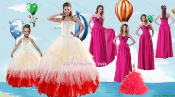 Beading Multi Color Quinceanera Gown and Hot Pink Sweetheart Long Prom Dresses and Halter Top Multi Color Little Girl Dr