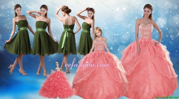 Beading Sweetheart 2015 Watermelon Quinceanera Dress and Strapless Knee Length Prom Dresses and Watermelon Halter Top Li