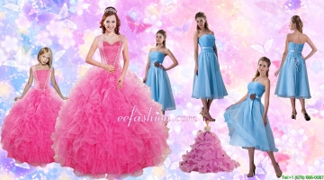 Beading and Ruffles Quinceanera Dress and Strapless Knee Length Baby Blue Dama Dresses and Rufles Cute Flower Girl Dress