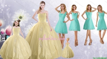 Champagne Ball Gown Quinceanera Dress and Square Knee Length Dama Dresses and Cute Beading Little Girl Dress