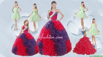 Elegant Ruffles Multi Color Quinceanera Dress and Apple Green Short Prom Dresses and Multi Color Halter Top Little Girl 