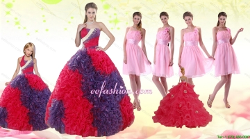 Multi Color Ball Gown Ruffles Quinceanera Dress and Ruching Baby Pink Dama Dresses and Halter Top Multi Color Little Gir