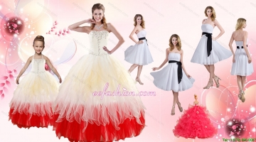 Multi Color Strapless Beading Quinceanera Dress and White Strapless Ruching Prom Dresses and Halter Top Beading Little G
