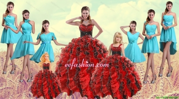 Multi Color Sweetheart Ruffles Quinceanera Dress and Baby Blue Short Dama Dresses and Multi Color Straps Beading Little 