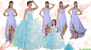 Strapless Ruffles Elegant Quinceanera Dress and Fashionable High Low Prom Dress and Appliques and Ruffles Baby Bule Litt