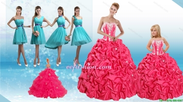 Sweetheart Pick Ups and Appliques Quinceanera Dress and Baby Blue Short Dama Dresses and Strapless Pick Ups Little Girl 
