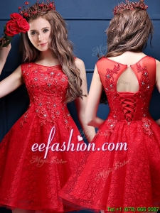 Classical Scoop Red Mother Of The Bride Dresses with Appliques and Beading