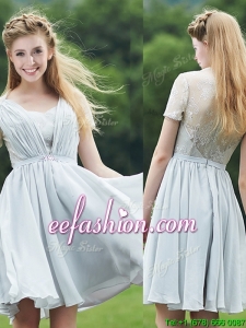 Elegant Sweetheart Short Sleeves Mother Of The Bride Dresses with Belt and Lace