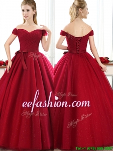 New Arrivals Off the Shoulder Wine Red Mother Of The Bride Dresses with Bowknot