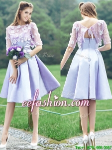 New Style Bateau Half Sleeves Lavender Mother Of The Bride Dresses with Appliques