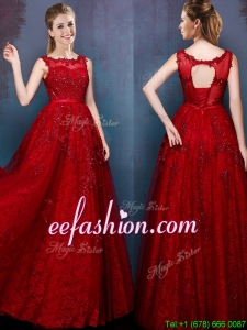 See Through Scoop Wine Red Mother Of The Bride Dresses with Beading and Appliques