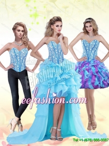 Aqua Blue High Low 2015 Pretty Prom Dress with Beading and Ruffles