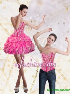 Cheap 2015 Sweetheart Mini Length Prom Dress with Beading and Ruffles