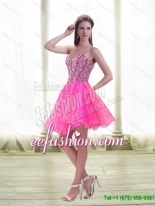 Cheap A Line Beading 2015 Prom Dress in Hot Pink
