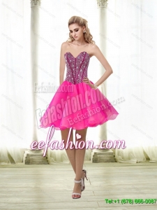 Cheap A Line Beading Sweetheart Prom Dress in Hot Pink