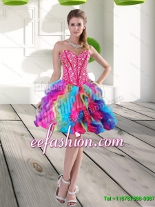 Cheap Beading and Ruffles Organza 2015 Prom Dress in Multi Color