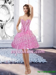Cheap Rose Pink Sweetheart 2015 Prom Dress with Beading and Ruffles