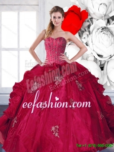 2015 Discount Sweetheart Beading and Ruffles Quinceanera Gown with Appliques