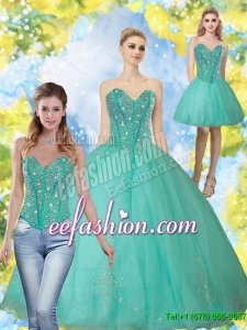 2015 Popular Beading and Appliques Turquoise Sweetheart Quinceanera Dresses