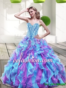 2015 Popular Sweetheart Multi Color Quinceanera Dresses with Beading and Ruffles