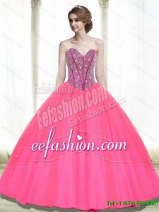 Custom Made Ball Gown Beading Sweetheart Hot Pink Quinceanera Dresses
