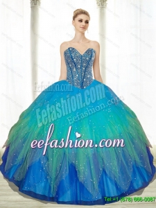 Custom Made Beading Sweetheart Tulle Turquoise Quinceanera Dresses