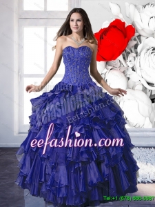 Custom Made Beading and Ruffles Ball Gown Quinceanera Dresses for 2015