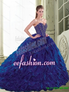 Discount 2015 Sweetheart Beading and Ruffles Navy Blue Quinceanera Dresses