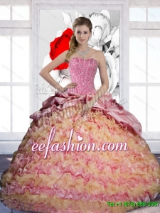 Discount Pick Ups and Ruffles Sweetheart 2015 Quinceanera Dresses in Multi Color