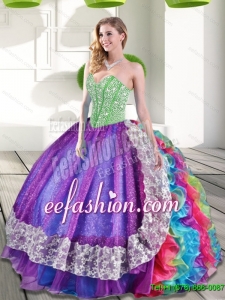 Sweetheart Beading and Ruffles Custom Made Quinceanera Dresses in Multi Color