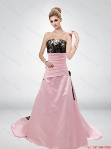 2015 Pink A Line Strapless Fashionable Camo Wedding Dresses with Hand Made Flower