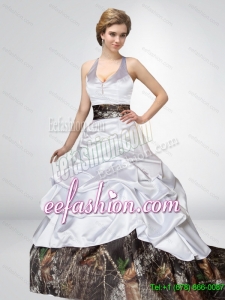 2015 Popular A Line Camo Wedding Dresses with Bowknot and Side Zipper