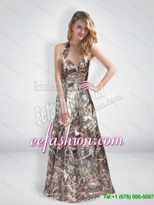 Popular A Line Halter Top Multi Color Camo Prom Dresses with Brush Train