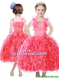 Beautiful Beaded and Ruffled Straps Mini Quinceanera Dresses in Coral Red